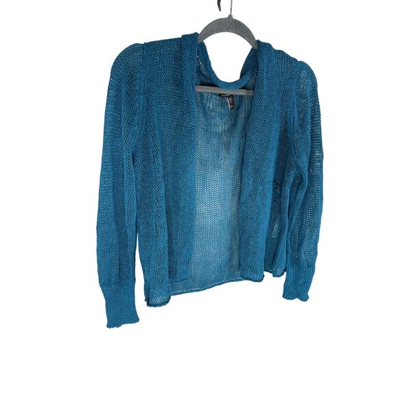 Eileen Fisher Organic Linen Cotton Blend Cardigan Sweater Open Front Teal Size L - Picture 3 of 8